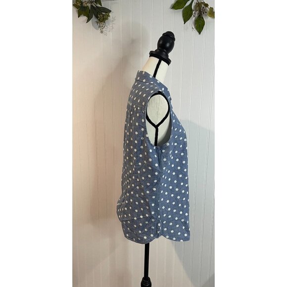Tommy Hilfiger Womens Polka Dot Sleeveless Button-Down Shirt L/G - Picture 3 of 14